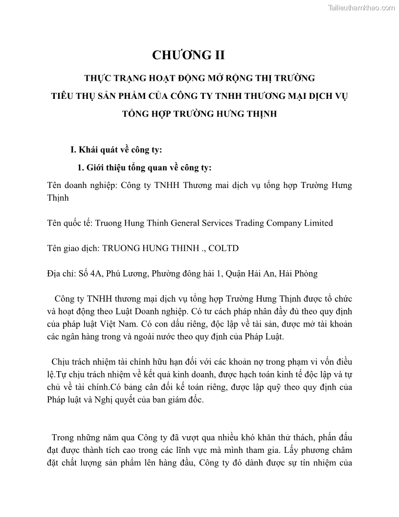 Khóa luận tốt nghiệp marketing Giải pháp mở rộng thị trường tiêu thụ sản phẩm tại công ty TNHH Thương mại dịch vụ tổng hợp Trường Hưng Thịnh - 4 Trang 40