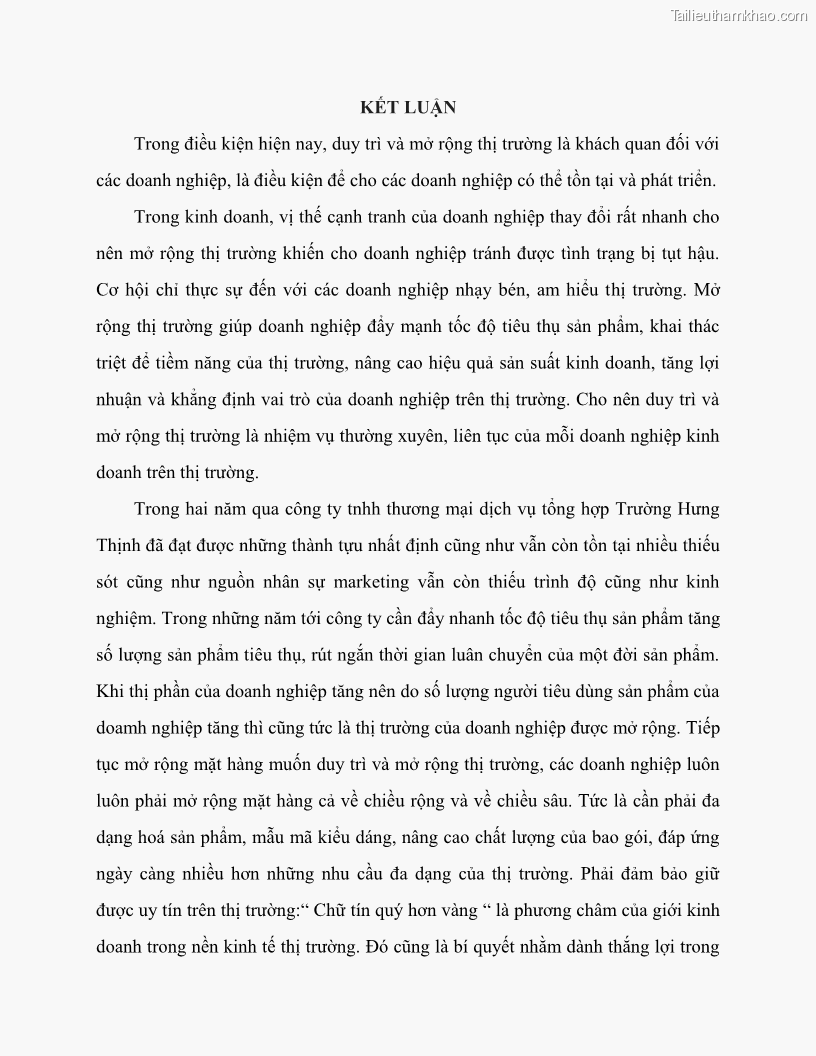 Khóa luận tốt nghiệp marketing Giải pháp mở rộng thị trường tiêu thụ sản phẩm tại công ty TNHH Thương mại dịch vụ tổng hợp Trường Hưng Thịnh - 6 Trang 70