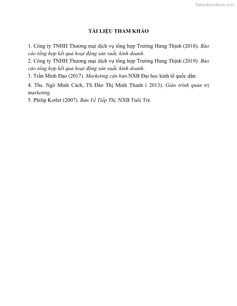 Khóa luận tốt nghiệp marketing Giải pháp mở rộng thị trường tiêu thụ sản phẩm tại công ty TNHH Thương mại dịch vụ tổng hợp Trường Hưng Thịnh - 6 Trang 72