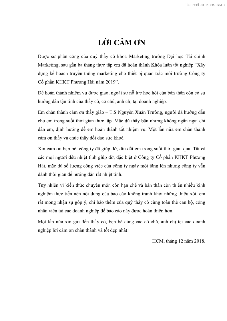 Khóa luận tốt nghiệp marketing Xây dựng kế hoạch truyền thông marketing cho thiết bị quan trắc môi trường Công ty Cổ phần KHKT Phượng Hải năm 2019 - 1 Trang 4