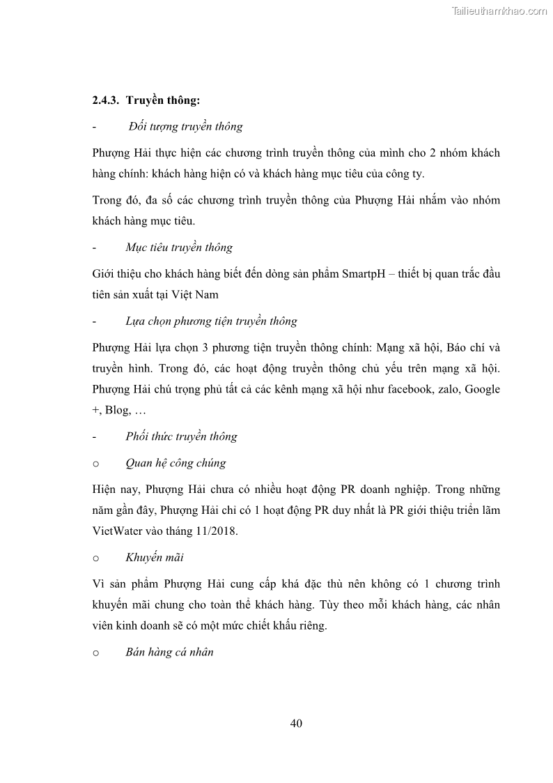 Khóa luận tốt nghiệp marketing Xây dựng kế hoạch truyền thông marketing cho thiết bị quan trắc môi trường Công ty Cổ phần KHKT Phượng Hải năm 2019 - 5 Trang 53