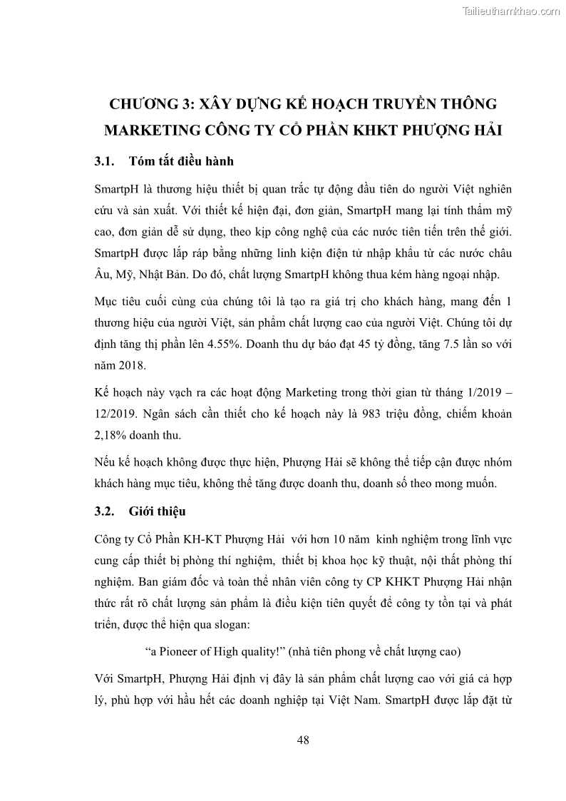 Khóa luận tốt nghiệp marketing Xây dựng kế hoạch truyền thông marketing cho thiết bị quan trắc môi trường Công ty Cổ phần KHKT Phượng Hải năm 2019 - 6 Trang 61