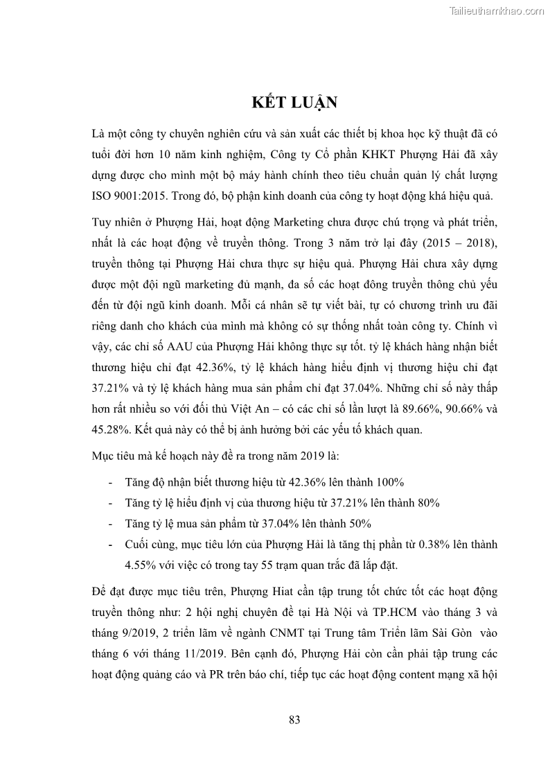 Khóa luận tốt nghiệp marketing Xây dựng kế hoạch truyền thông marketing cho thiết bị quan trắc môi trường Công ty Cổ phần KHKT Phượng Hải năm 2019 - 8 Trang 91