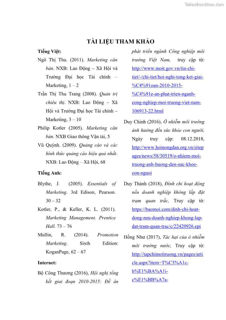 Khóa luận tốt nghiệp marketing Xây dựng kế hoạch truyền thông marketing cho thiết bị quan trắc môi trường Công ty Cổ phần KHKT Phượng Hải năm 2019 - 8 Trang 93