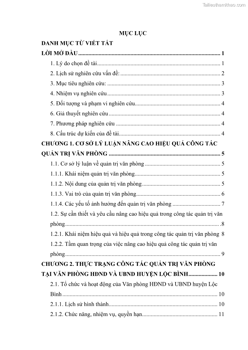 Khóa luận tốt nghiệp Nâng cao hiệu quả công tác quản trị văn phòng tại Văn phòng HĐND và UBND huyện Lộc Bình, tỉnh Lạng Sơn - 1 Trang 2
