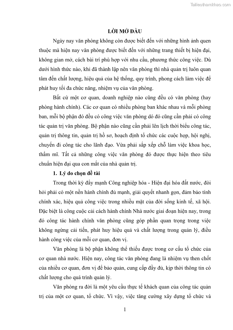 Khóa luận tốt nghiệp Nâng cao hiệu quả công tác quản trị văn phòng tại Văn phòng HĐND và UBND huyện Lộc Bình, tỉnh Lạng Sơn - 1 Trang 6