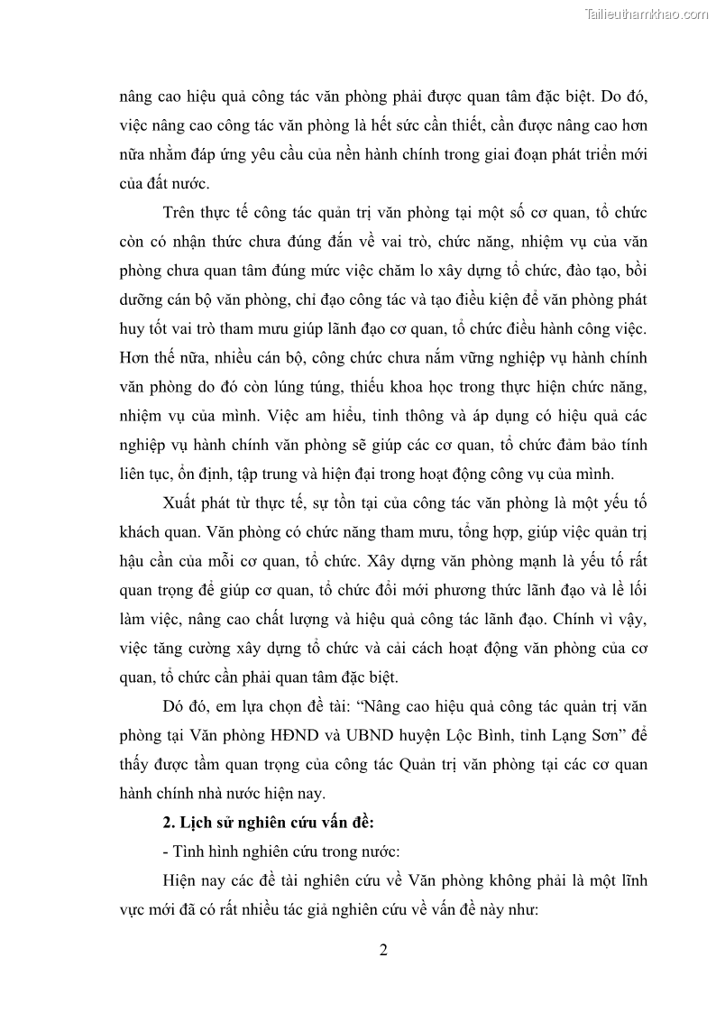 Khóa luận tốt nghiệp Nâng cao hiệu quả công tác quản trị văn phòng tại Văn phòng HĐND và UBND huyện Lộc Bình, tỉnh Lạng Sơn - 1 Trang 7
