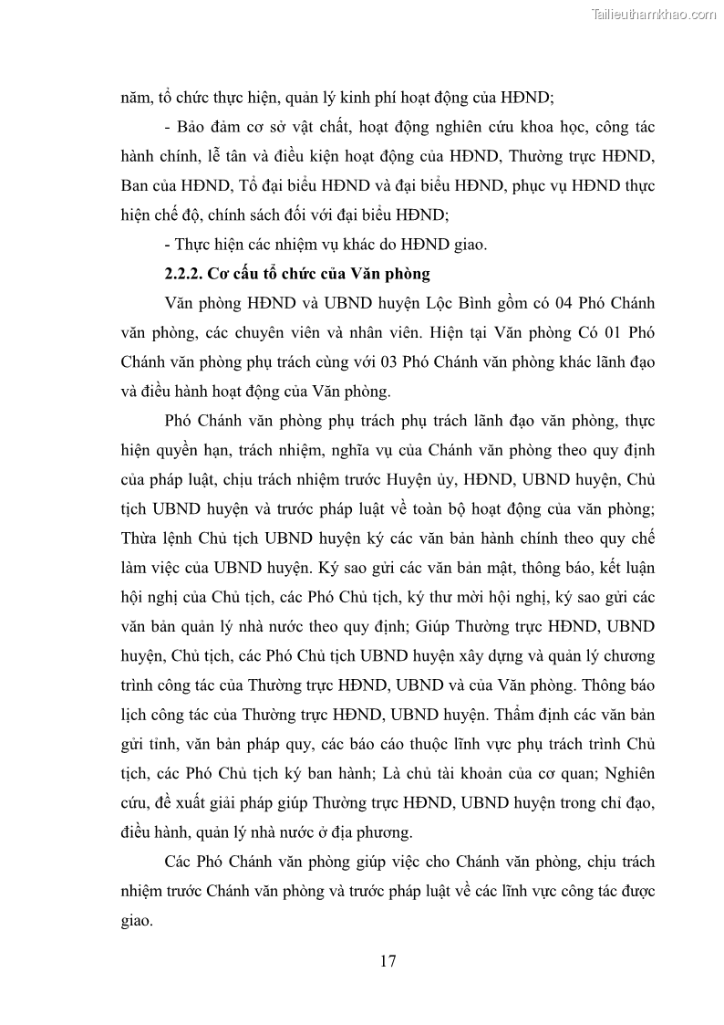 Khóa luận tốt nghiệp Nâng cao hiệu quả công tác quản trị văn phòng tại Văn phòng HĐND và UBND huyện Lộc Bình, tỉnh Lạng Sơn - 2 Trang 22