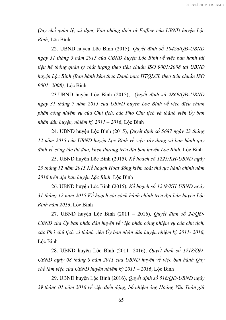 Khóa luận tốt nghiệp Nâng cao hiệu quả công tác quản trị văn phòng tại Văn phòng HĐND và UBND huyện Lộc Bình, tỉnh Lạng Sơn - 6 Trang 70