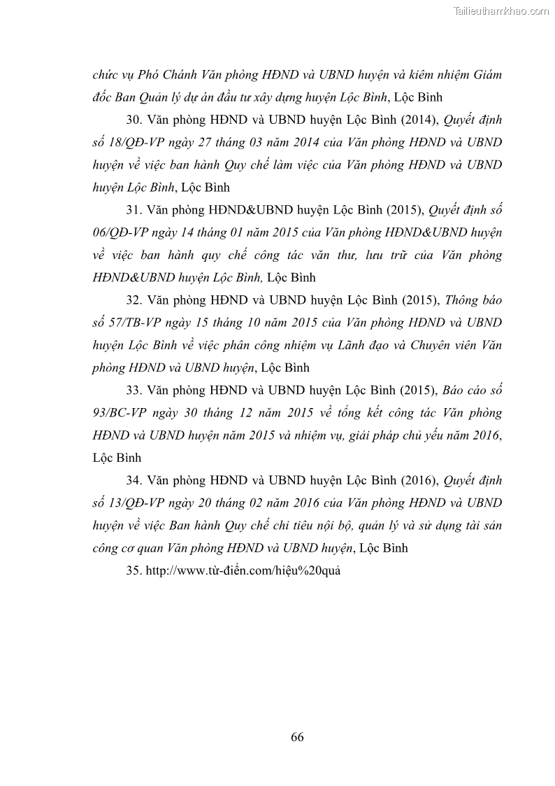 Khóa luận tốt nghiệp Nâng cao hiệu quả công tác quản trị văn phòng tại Văn phòng HĐND và UBND huyện Lộc Bình, tỉnh Lạng Sơn - 6 Trang 71