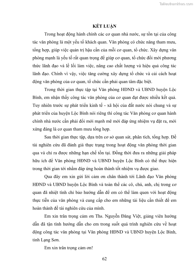 Khóa luận tốt nghiệp Nâng cao hiệu quả công tác quản trị văn phòng tại Văn phòng HĐND và UBND huyện Lộc Bình, tỉnh Lạng Sơn - 6 Trang 67