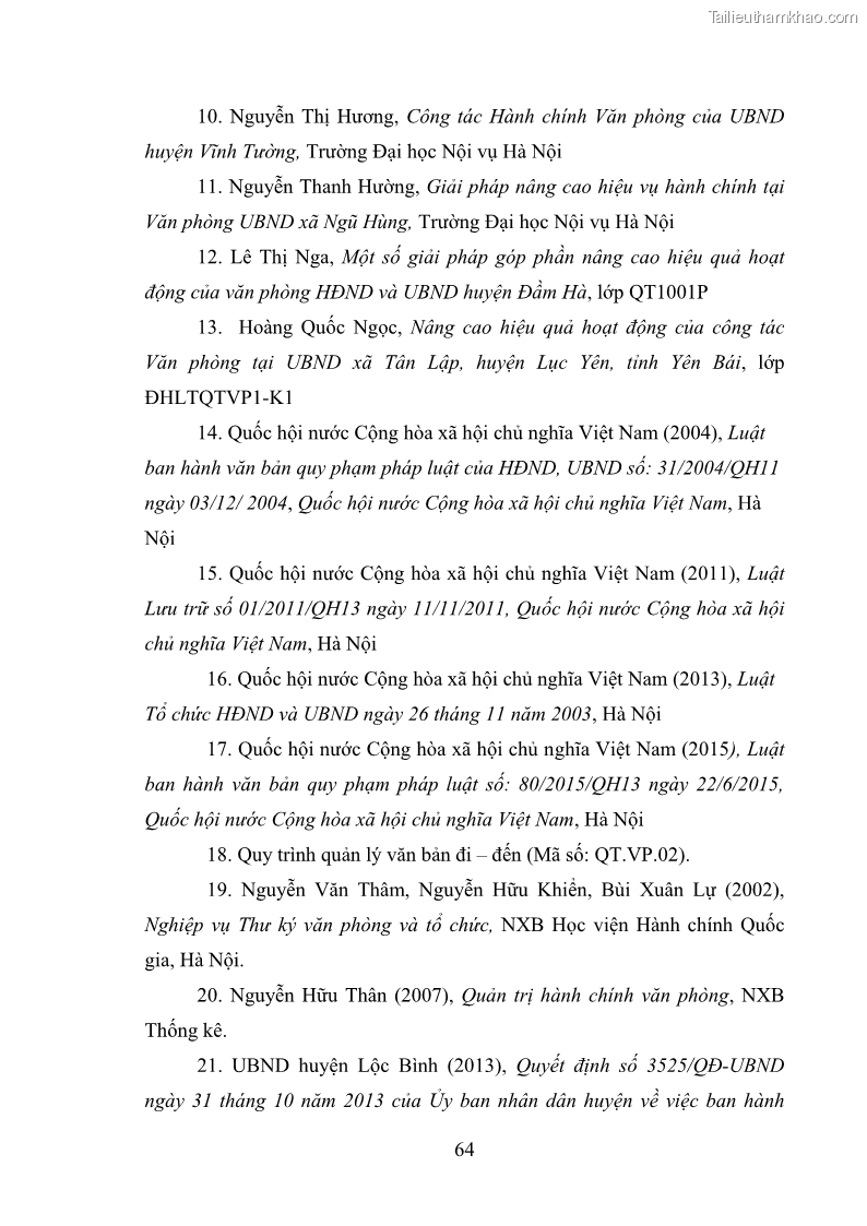 Khóa luận tốt nghiệp Nâng cao hiệu quả công tác quản trị văn phòng tại Văn phòng HĐND và UBND huyện Lộc Bình, tỉnh Lạng Sơn - 6 Trang 69