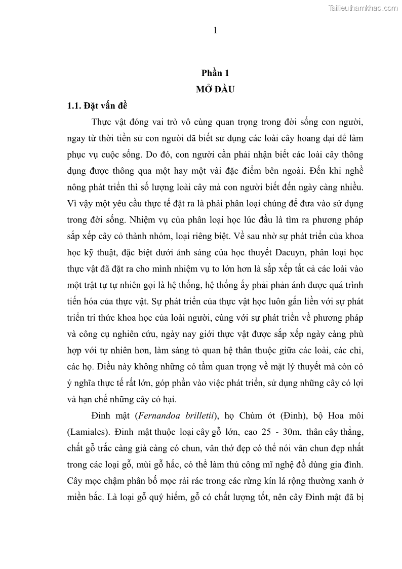 Khóa luận tốt nghiệp Nghiên cứu một số đặc điểm tái sinh tự nhiên lâm phần có loài cây Đinh mật Fernandoa brillettii Dop. Steenis phân bố tại xã Yên Lạc, Yên Trạch, tỉnh Thái Nguyên - 1 Trang 11