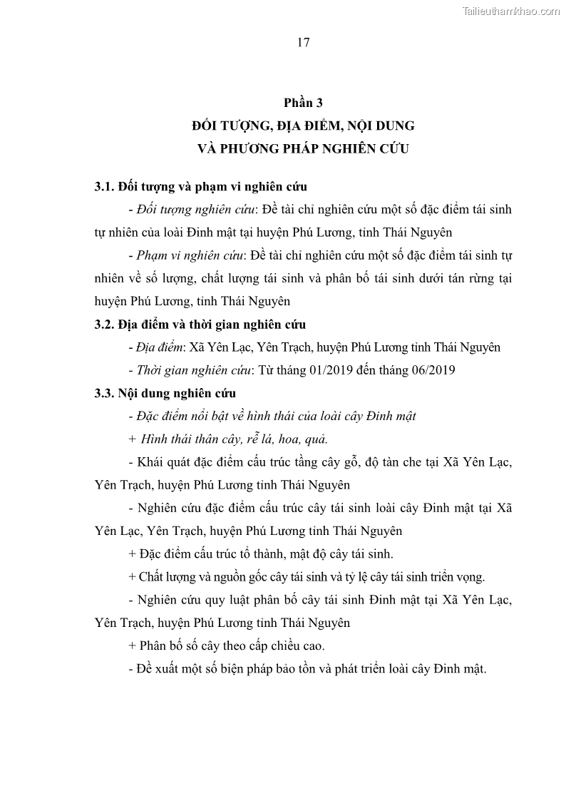 Khóa luận tốt nghiệp Nghiên cứu một số đặc điểm tái sinh tự nhiên lâm phần có loài cây Đinh mật Fernandoa brillettii Dop. Steenis phân bố tại xã Yên Lạc, Yên Trạch, tỉnh Thái Nguyên - 3 Trang 27
