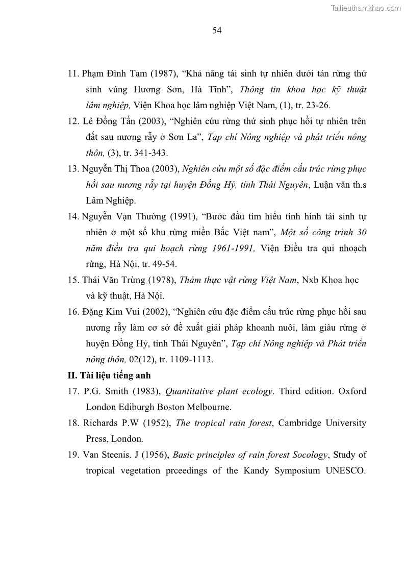 Khóa luận tốt nghiệp Nghiên cứu một số đặc điểm tái sinh tự nhiên lâm phần có loài cây Đinh mật Fernandoa brillettii Dop. Steenis phân bố tại xã Yên Lạc, Yên Trạch, tỉnh Thái Nguyên - 6 Trang 64