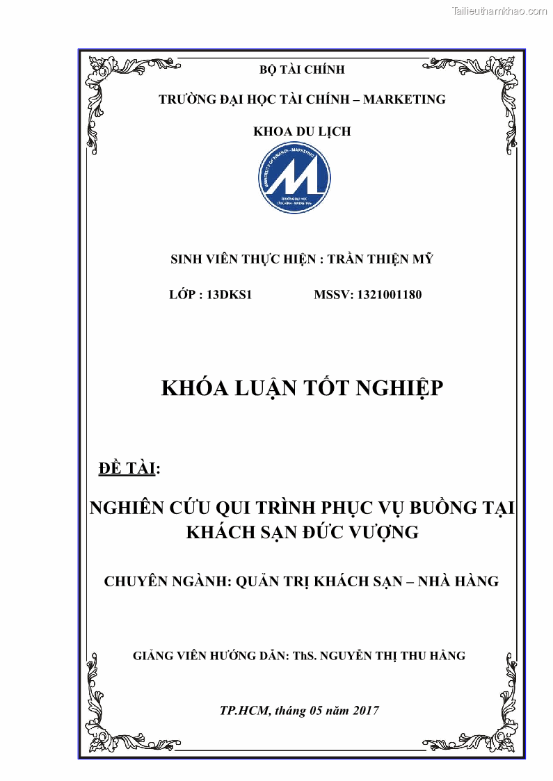 Khóa luận tốt nghiệp Nghiên cứu qui trình phục vụ buồng tại khách sạn Đức Vượng - 1 Trang 1