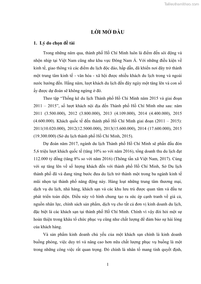 Khóa luận tốt nghiệp Nghiên cứu qui trình phục vụ buồng tại khách sạn Đức Vượng - 1 Trang 12