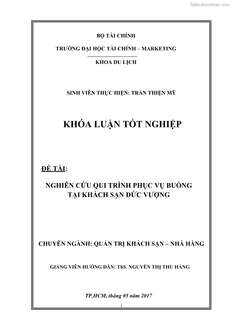 Khóa luận tốt nghiệp Nghiên cứu qui trình phục vụ buồng tại khách sạn Đức Vượng - 1 Trang 2