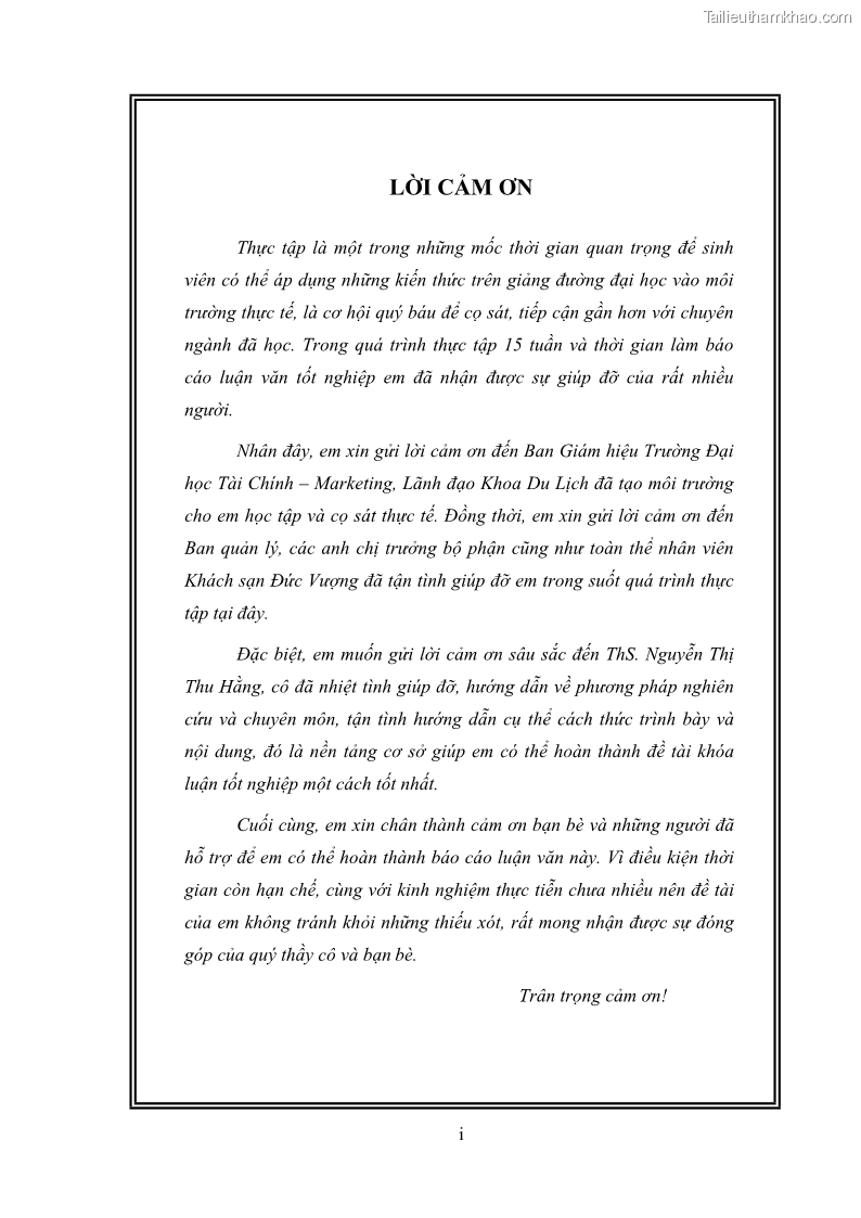 Khóa luận tốt nghiệp Nghiên cứu qui trình phục vụ buồng tại khách sạn Đức Vượng - 1 Trang 3