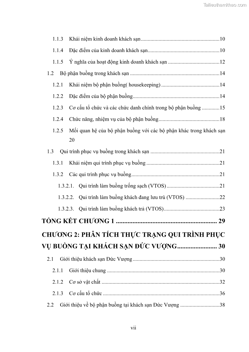 Khóa luận tốt nghiệp Nghiên cứu qui trình phục vụ buồng tại khách sạn Đức Vượng - 1 Trang 9