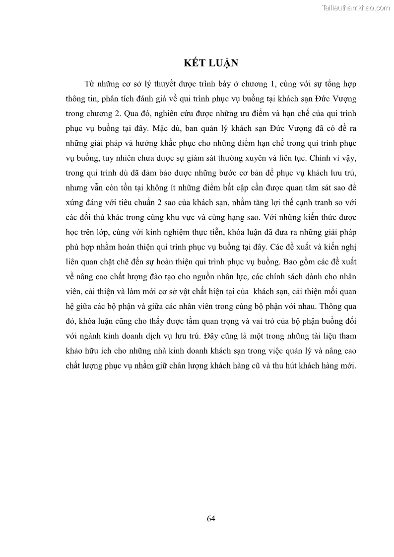 Khóa luận tốt nghiệp Nghiên cứu qui trình phục vụ buồng tại khách sạn Đức Vượng - 7 Trang 75