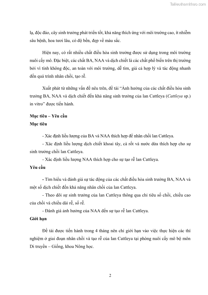 Khóa luận tốt nghiệp nông học Ảnh hưởng của BA, NAA và dịch chiết đến khả năng sinh trưởng của lan Cattleya Cattleya sp. in vitro - 1 Trang 12