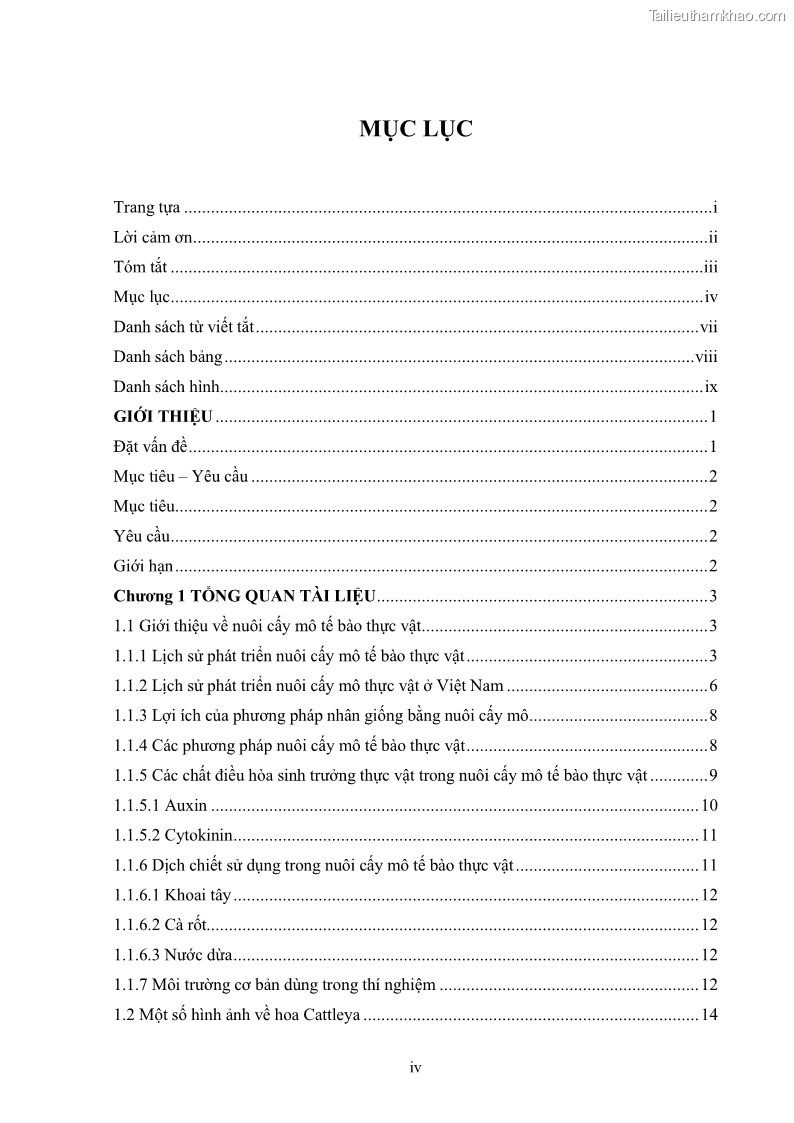 Khóa luận tốt nghiệp nông học Ảnh hưởng của BA, NAA và dịch chiết đến khả năng sinh trưởng của lan Cattleya Cattleya sp. in vitro - 1 Trang 5