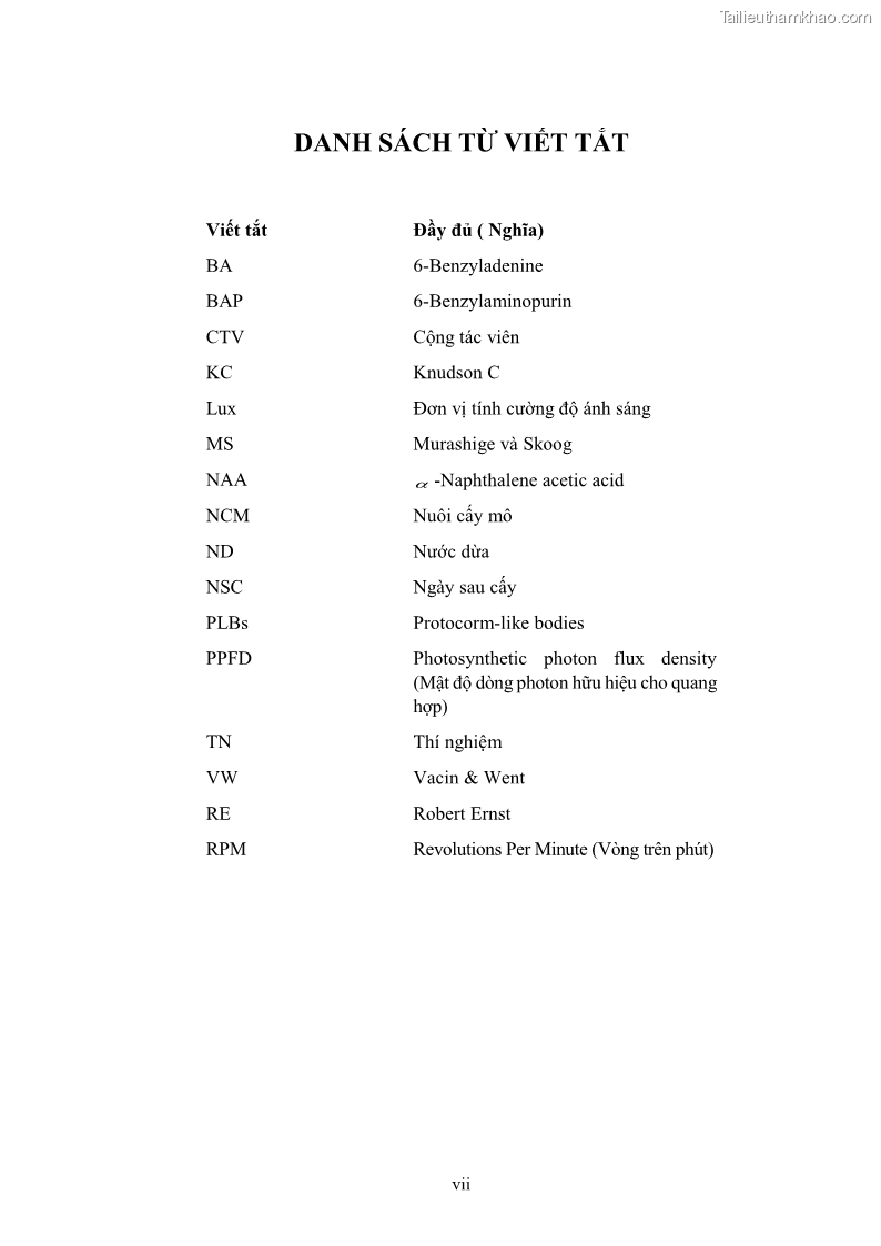 Khóa luận tốt nghiệp nông học Ảnh hưởng của BA, NAA và dịch chiết đến khả năng sinh trưởng của lan Cattleya Cattleya sp. in vitro - 1 Trang 8