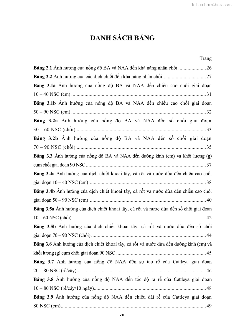 Khóa luận tốt nghiệp nông học Ảnh hưởng của BA, NAA và dịch chiết đến khả năng sinh trưởng của lan Cattleya Cattleya sp. in vitro - 1 Trang 9