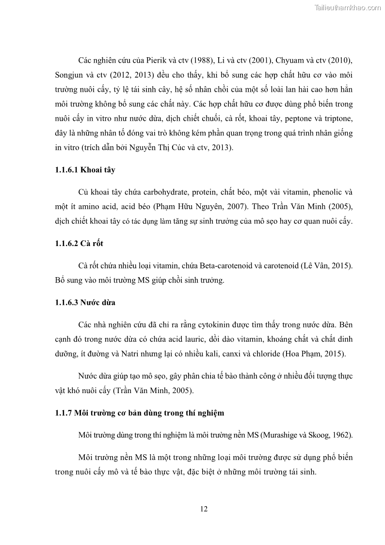 Khóa luận tốt nghiệp nông học Ảnh hưởng của BA, NAA và dịch chiết đến khả năng sinh trưởng của lan Cattleya Cattleya sp. in vitro - 2 Trang 22