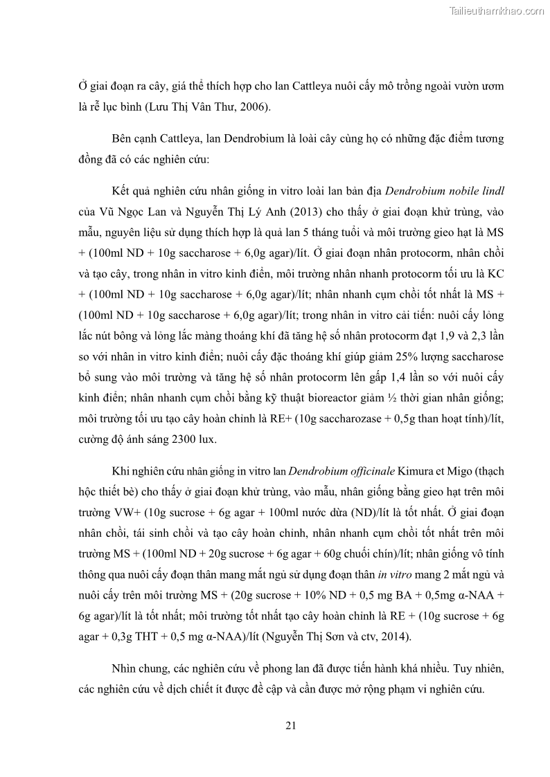 Khóa luận tốt nghiệp nông học Ảnh hưởng của BA, NAA và dịch chiết đến khả năng sinh trưởng của lan Cattleya Cattleya sp. in vitro - 3 Trang 31