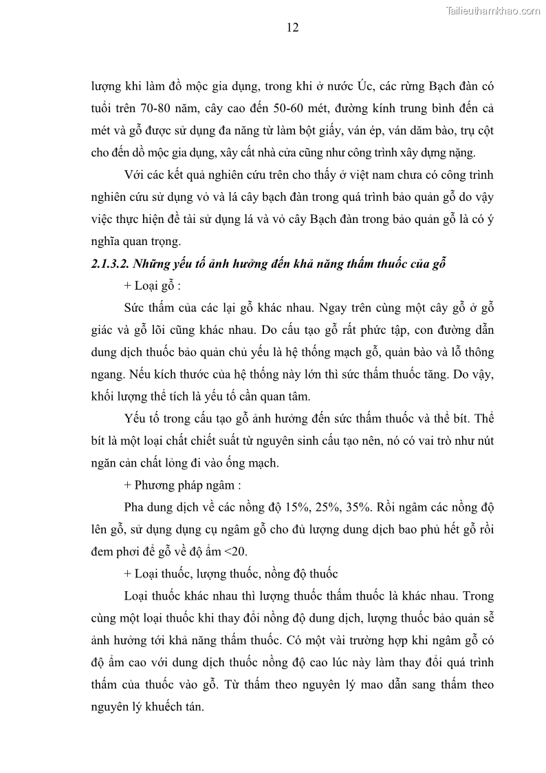 Khóa luận tốt nghiệp nông lâm kết hợp Bước đầu nghiên cứu bảo quản gỗ thông từ vỏ và lá cây bạch đàn trắng Eucalyptus camadulensis Dehnh tại trường Đại Học Nông Lâm Thái Nguyên - 2 Trang 22