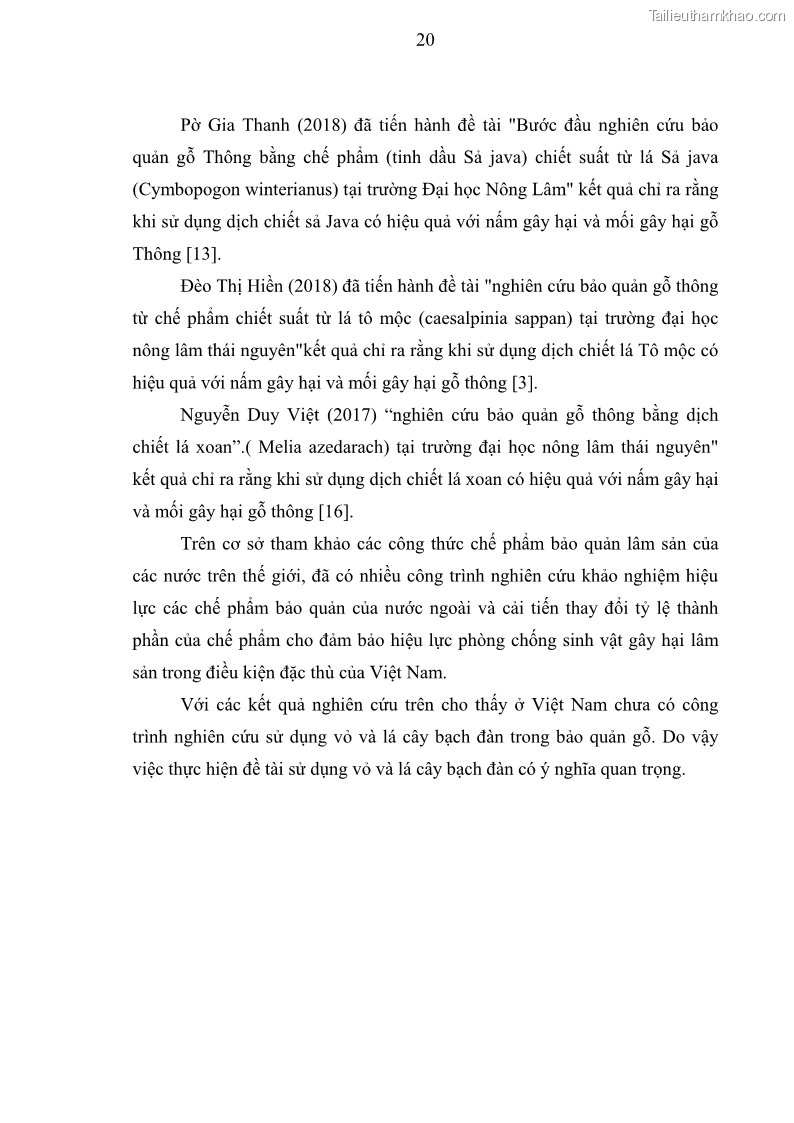 Khóa luận tốt nghiệp nông lâm kết hợp Bước đầu nghiên cứu bảo quản gỗ thông từ vỏ và lá cây bạch đàn trắng Eucalyptus camadulensis Dehnh tại trường Đại Học Nông Lâm Thái Nguyên - 3 Trang 30