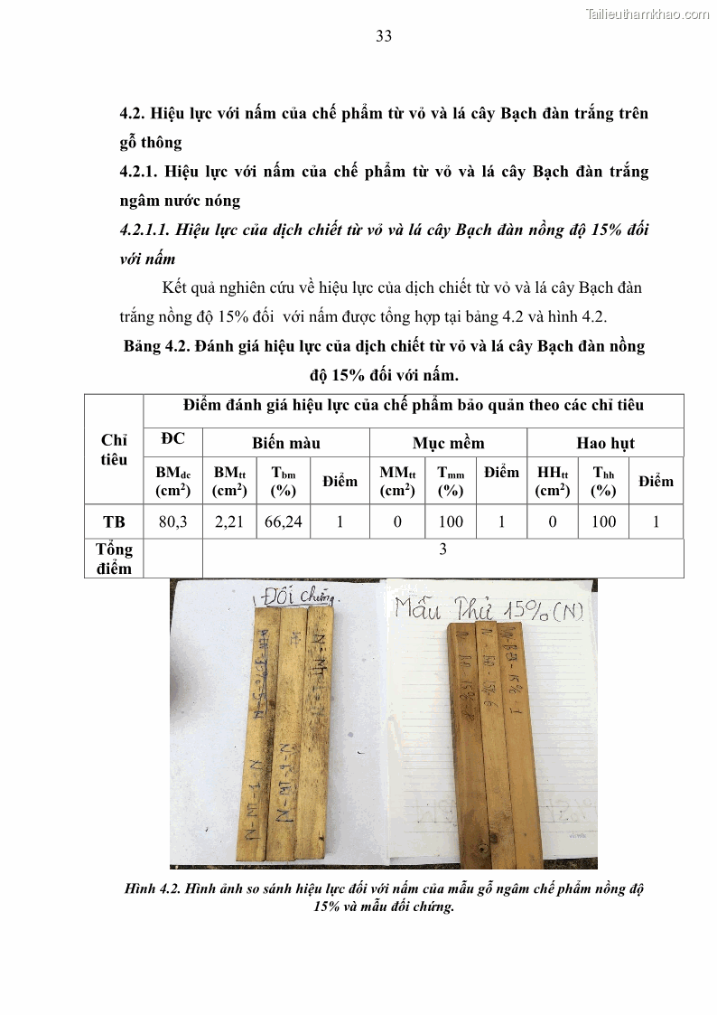Khóa luận tốt nghiệp nông lâm kết hợp Bước đầu nghiên cứu bảo quản gỗ thông từ vỏ và lá cây bạch đàn trắng Eucalyptus camadulensis Dehnh tại trường Đại Học Nông Lâm Thái Nguyên - 4 Trang 43