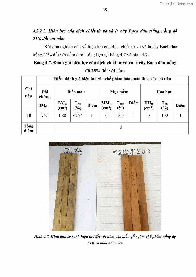 Khóa luận tốt nghiệp nông lâm kết hợp Bước đầu nghiên cứu bảo quản gỗ thông từ vỏ và lá cây bạch đàn trắng Eucalyptus camadulensis Dehnh tại trường Đại Học Nông Lâm Thái Nguyên - 5 Trang 49