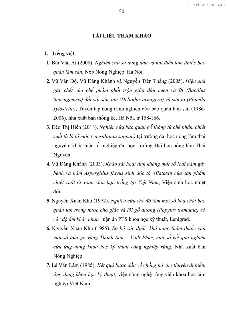 Khóa luận tốt nghiệp nông lâm kết hợp Bước đầu nghiên cứu bảo quản gỗ thông từ vỏ và lá cây bạch đàn trắng Eucalyptus camadulensis Dehnh tại trường Đại Học Nông Lâm Thái Nguyên - 5 Trang 60