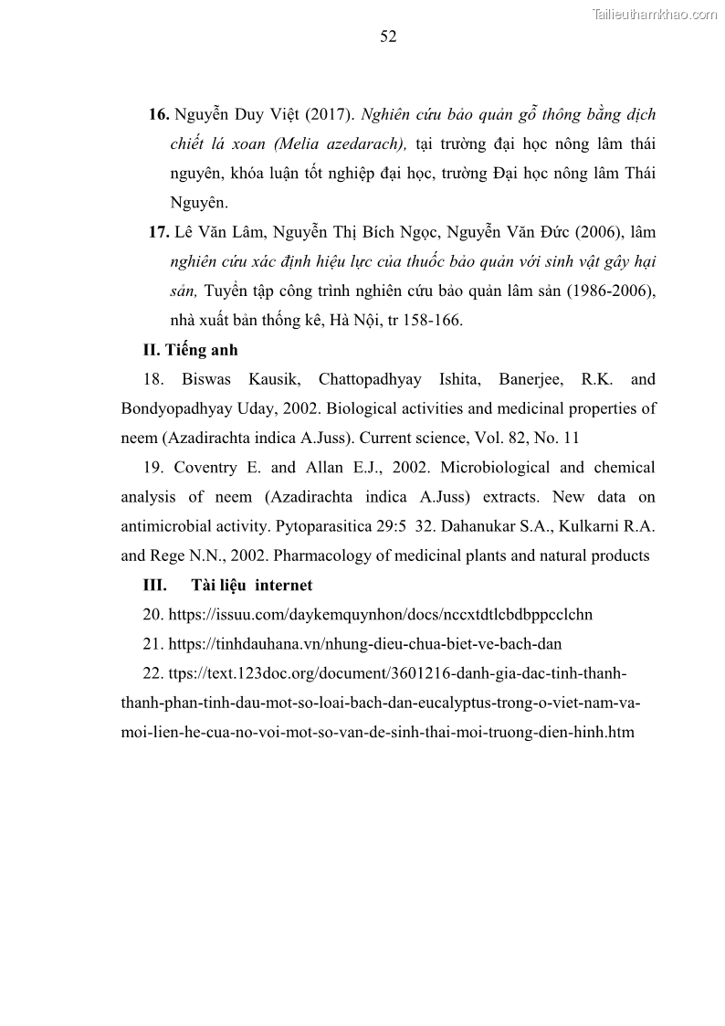 Khóa luận tốt nghiệp nông lâm kết hợp Bước đầu nghiên cứu bảo quản gỗ thông từ vỏ và lá cây bạch đàn trắng Eucalyptus camadulensis Dehnh tại trường Đại Học Nông Lâm Thái Nguyên - 6 Trang 62