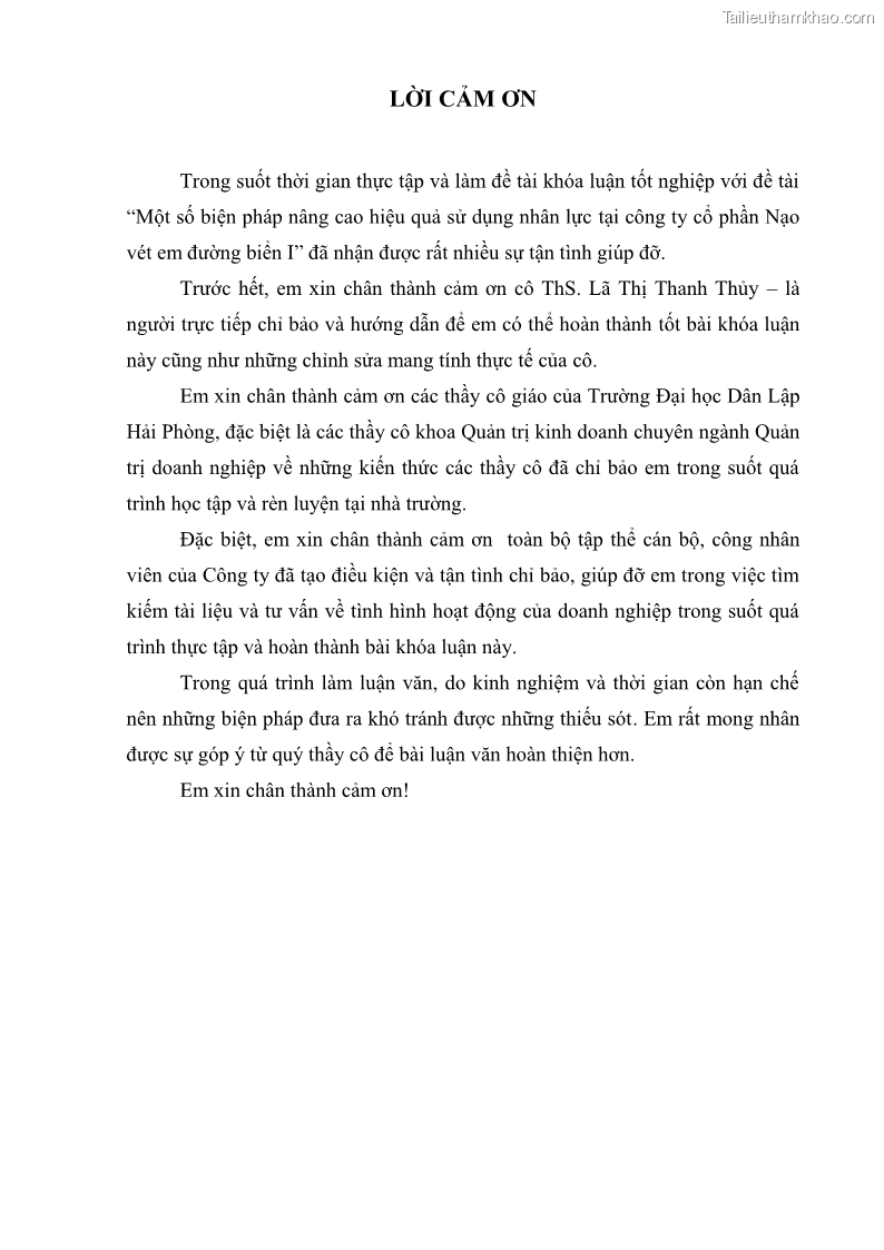 Khóa luận tốt nghiệp quản trị doanh nghiệp Một số biện pháp nâng cao hiệu quả sử dụng nguồn nhân lực tại công ty Cổ phần Nạo vét đường biển I - 1 Trang 10