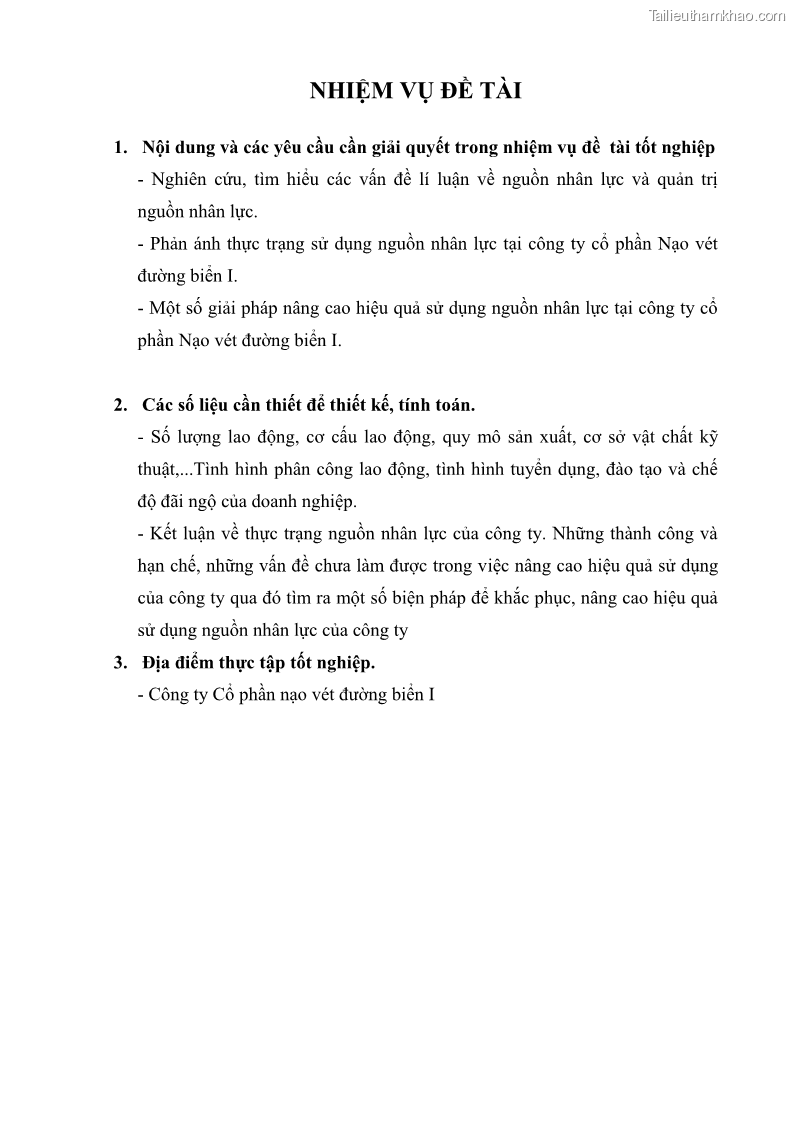 Khóa luận tốt nghiệp quản trị doanh nghiệp Một số biện pháp nâng cao hiệu quả sử dụng nguồn nhân lực tại công ty Cổ phần Nạo vét đường biển I - 1 Trang 4