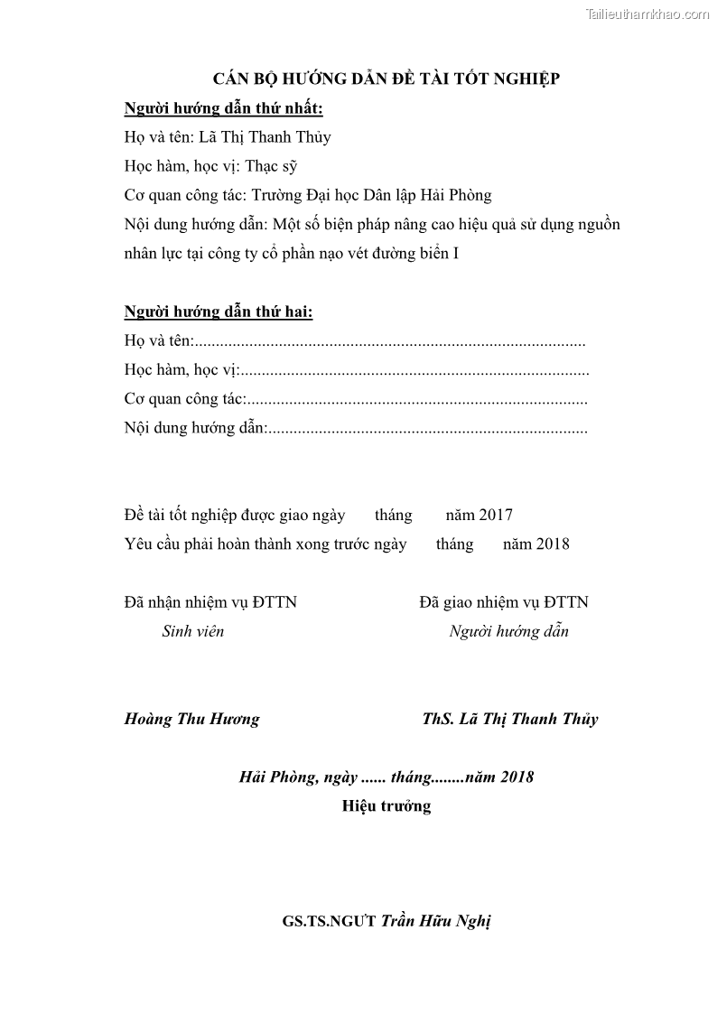 Khóa luận tốt nghiệp quản trị doanh nghiệp Một số biện pháp nâng cao hiệu quả sử dụng nguồn nhân lực tại công ty Cổ phần Nạo vét đường biển I - 1 Trang 5