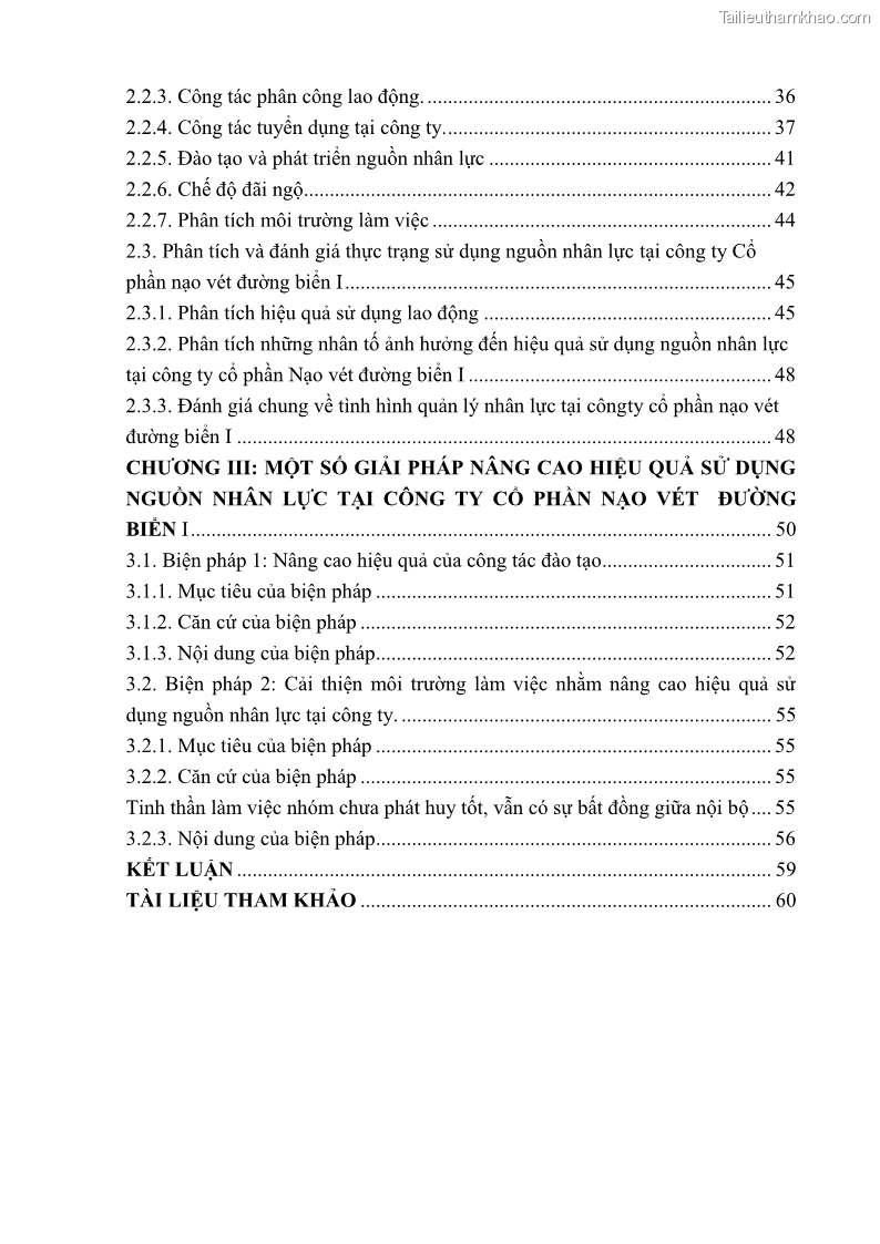 Khóa luận tốt nghiệp quản trị doanh nghiệp Một số biện pháp nâng cao hiệu quả sử dụng nguồn nhân lực tại công ty Cổ phần Nạo vét đường biển I - 1 Trang 8