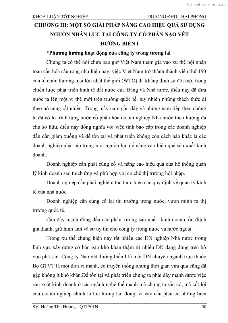 Khóa luận tốt nghiệp quản trị doanh nghiệp Một số biện pháp nâng cao hiệu quả sử dụng nguồn nhân lực tại công ty Cổ phần Nạo vét đường biển I - 5 Trang 60