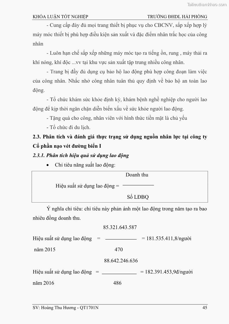 Khóa luận tốt nghiệp quản trị doanh nghiệp Một số biện pháp nâng cao hiệu quả sử dụng nguồn nhân lực tại công ty Cổ phần Nạo vét đường biển I - 5 Trang 55