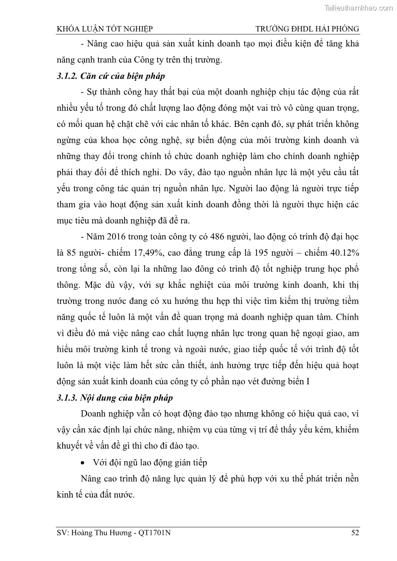 Khóa luận tốt nghiệp quản trị doanh nghiệp Một số biện pháp nâng cao hiệu quả sử dụng nguồn nhân lực tại công ty Cổ phần Nạo vét đường biển I - 6 Trang 62