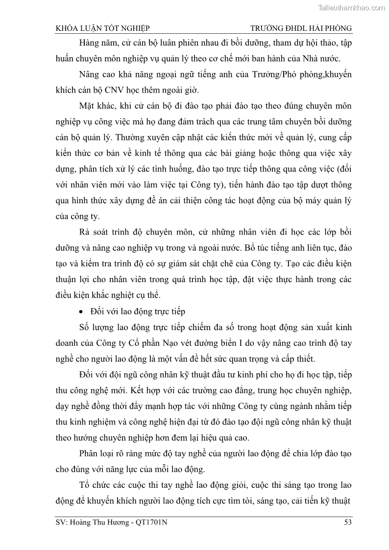 Khóa luận tốt nghiệp quản trị doanh nghiệp Một số biện pháp nâng cao hiệu quả sử dụng nguồn nhân lực tại công ty Cổ phần Nạo vét đường biển I - 6 Trang 63