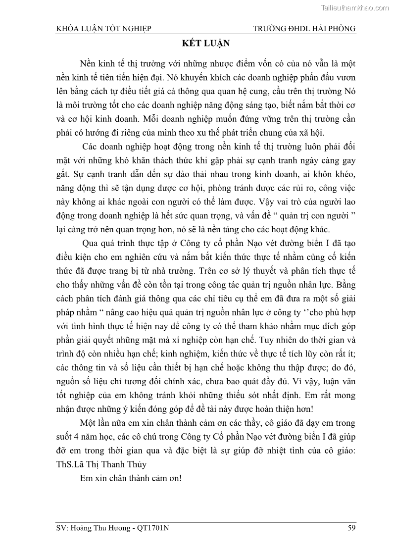 Khóa luận tốt nghiệp quản trị doanh nghiệp Một số biện pháp nâng cao hiệu quả sử dụng nguồn nhân lực tại công ty Cổ phần Nạo vét đường biển I - 6 Trang 69