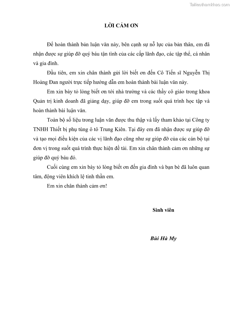 Khóa luận tốt nghiệp quản trị marketing Hoàn thiện hoạt động Marketing-mix nhằm thúc đẩy tiêu thụ sản phẩm của Công ty TNHH thiết bị phụ tùng ô tô Trung Kiên - 1 Trang 11