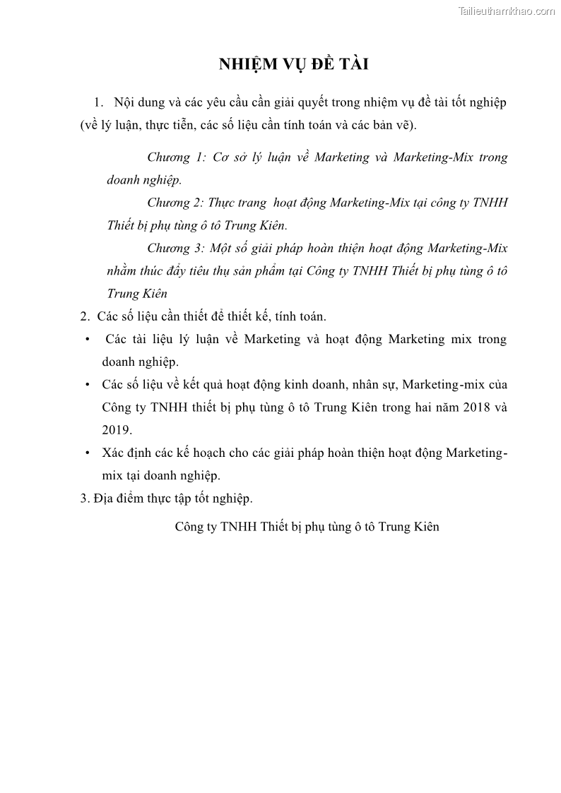 Khóa luận tốt nghiệp quản trị marketing Hoàn thiện hoạt động Marketing-mix nhằm thúc đẩy tiêu thụ sản phẩm của Công ty TNHH thiết bị phụ tùng ô tô Trung Kiên - 1 Trang 4