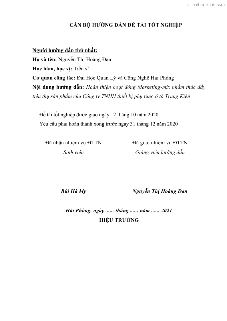 Khóa luận tốt nghiệp quản trị marketing Hoàn thiện hoạt động Marketing-mix nhằm thúc đẩy tiêu thụ sản phẩm của Công ty TNHH thiết bị phụ tùng ô tô Trung Kiên - 1 Trang 5