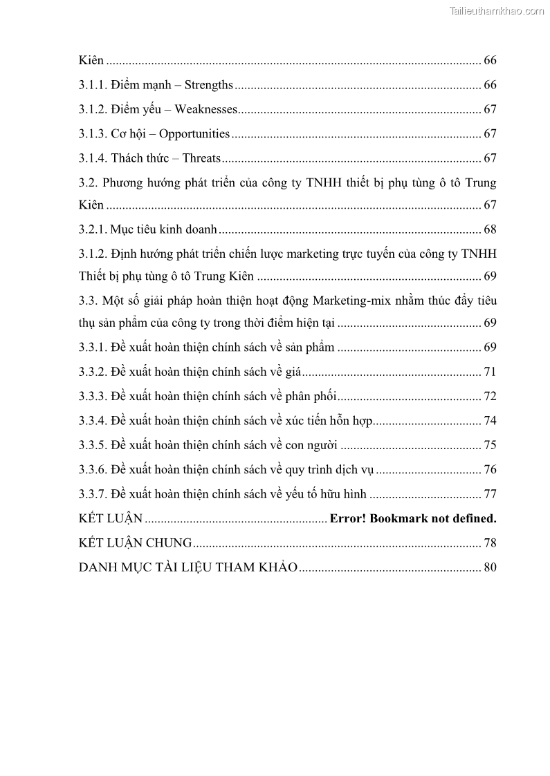 Khóa luận tốt nghiệp quản trị marketing Hoàn thiện hoạt động Marketing-mix nhằm thúc đẩy tiêu thụ sản phẩm của Công ty TNHH thiết bị phụ tùng ô tô Trung Kiên - 1 Trang 9